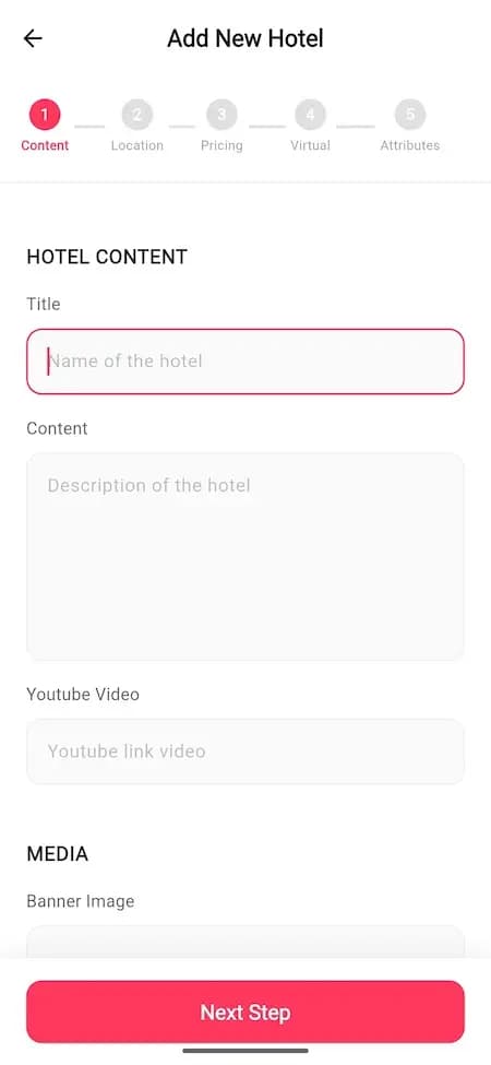Rental host listing-intake reference showing content fields and steps for location, pricing, virtual media and attributes