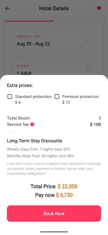 Mobile rental booking reference displaying optional extras, discounts, and a price breakdown